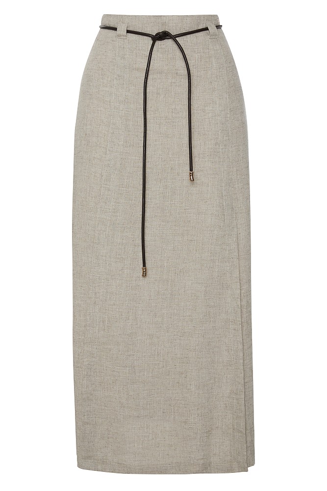Midi high-waisted skirt with a decorative belt