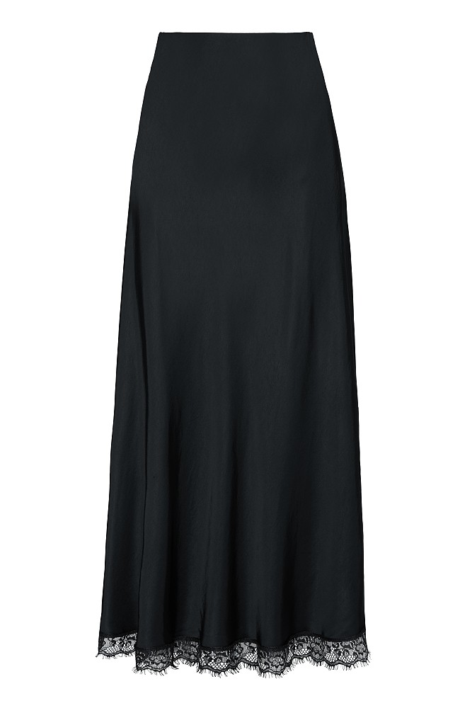 Maxi satin skirt with lace