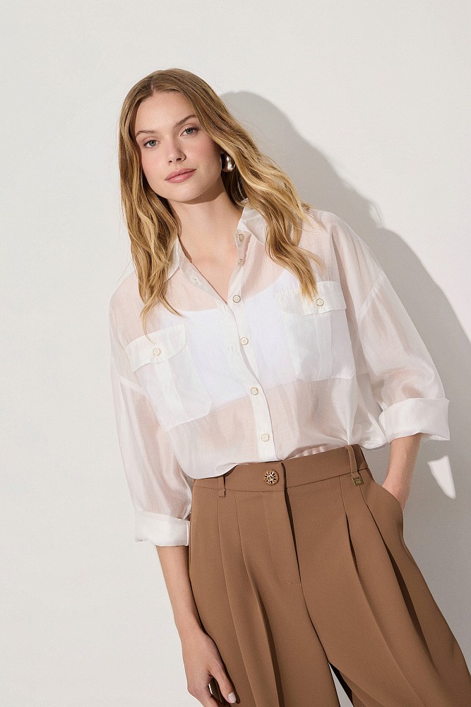 Semi-sheer shirt with pockets