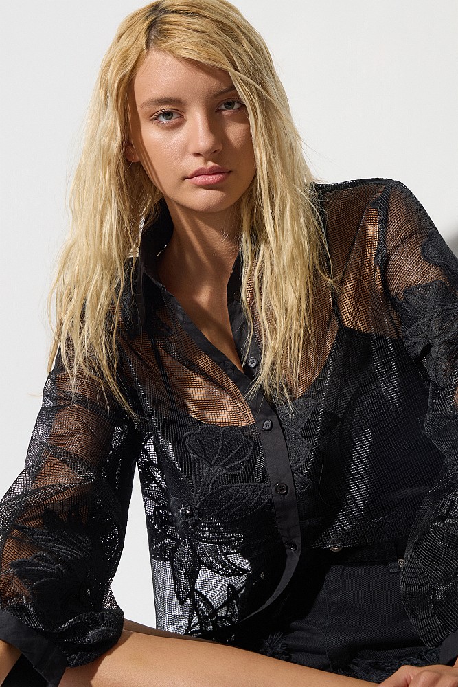 Semi-sheer embroidered shirt