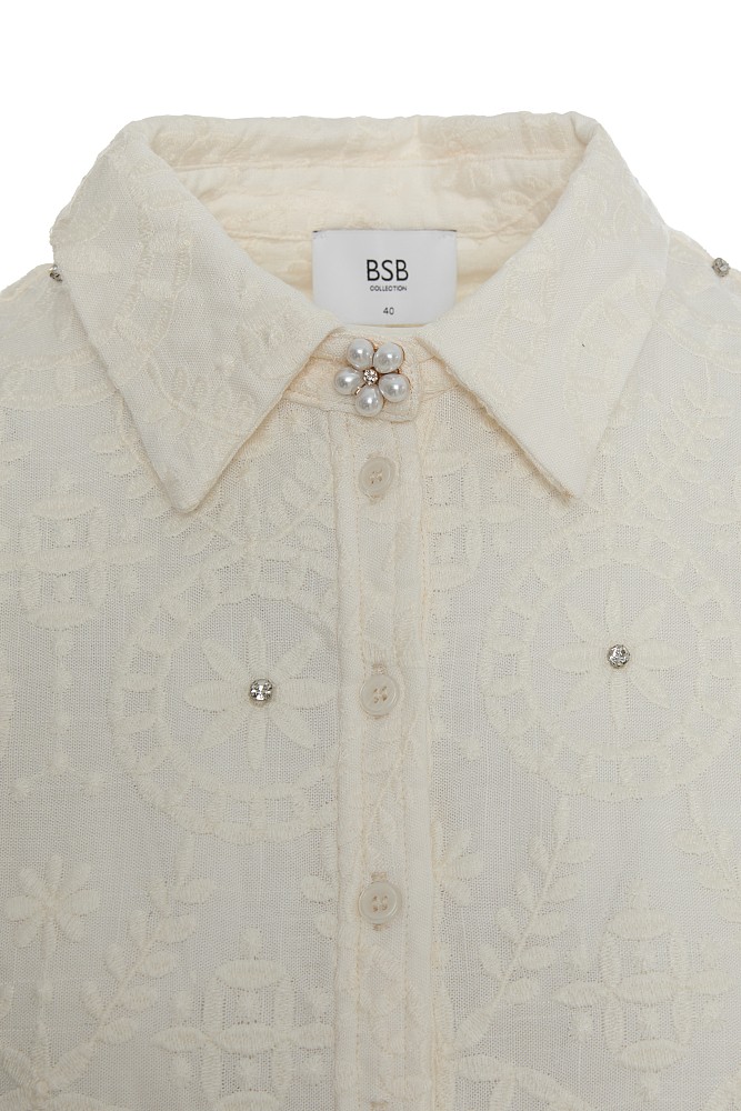 Crop embroidered shirt with short sleeves
