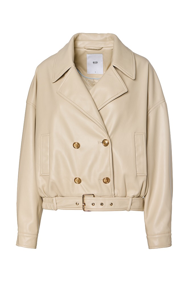 Leather look jacket with belt