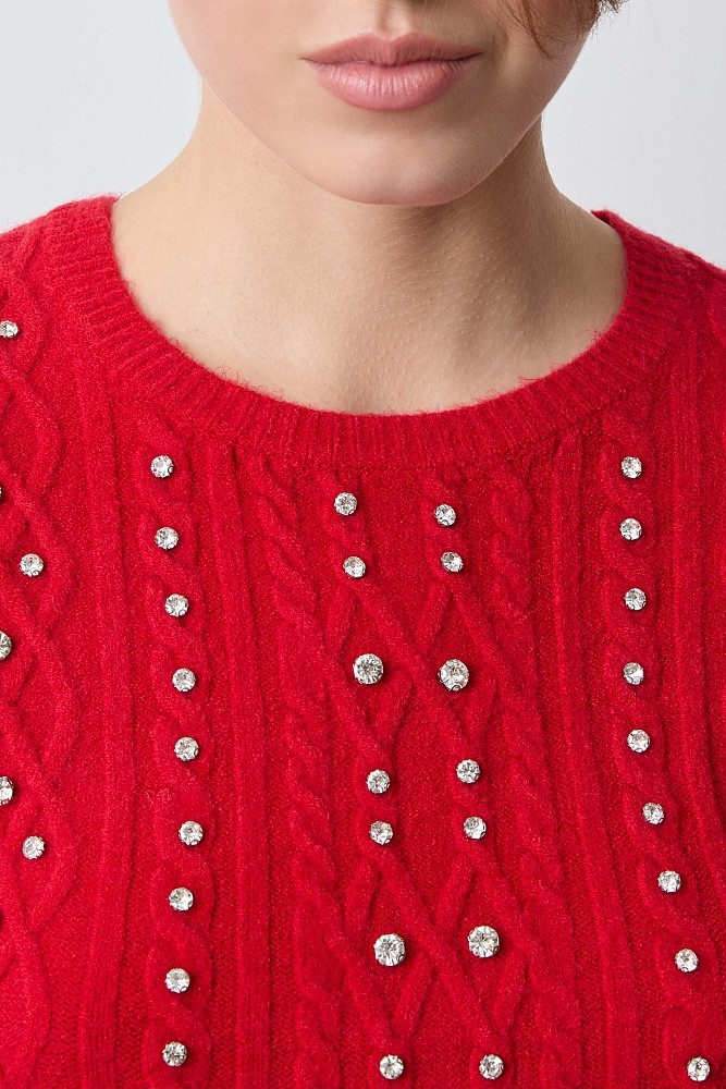 Short sleeves sweater with rhinestones