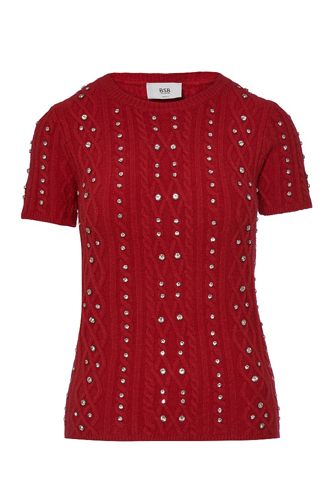 Short sleeves sweater with rhinestones