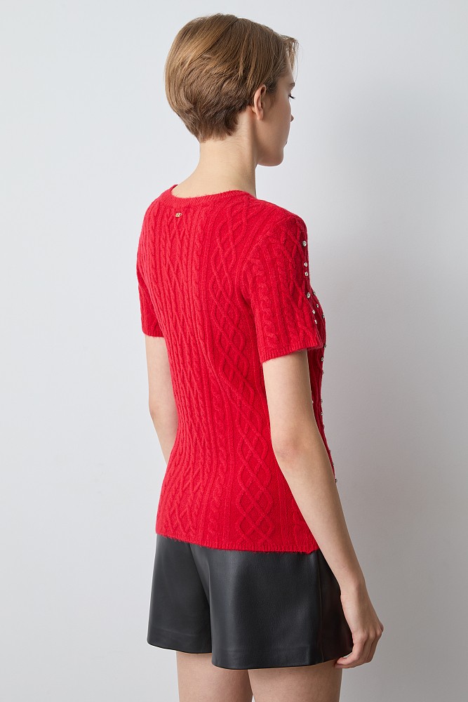 Short sleeves sweater with rhinestones