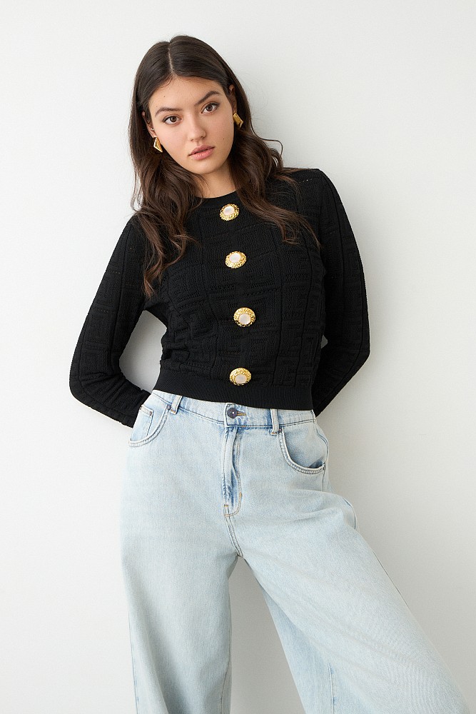 Sweater with bejewelled buttons