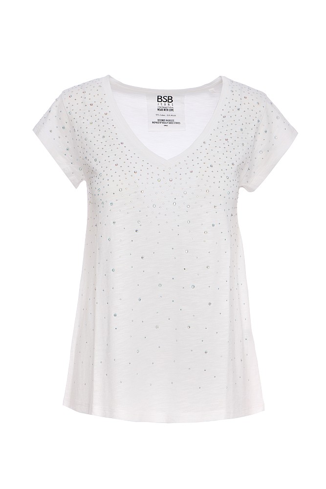 V-neck t-shirt with rhinestones