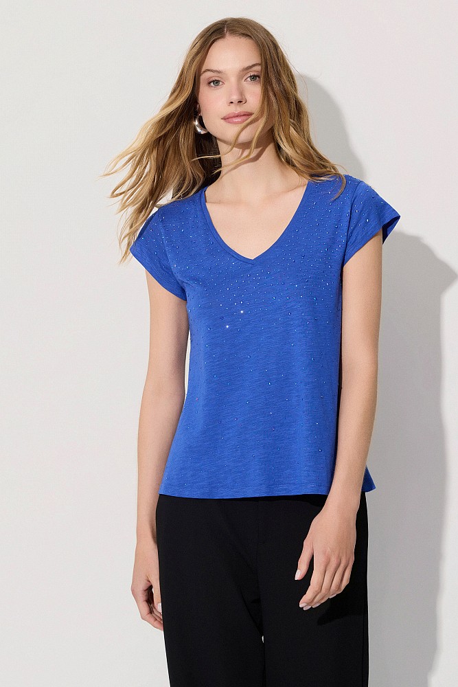 V-neck t-shirt με στρας
