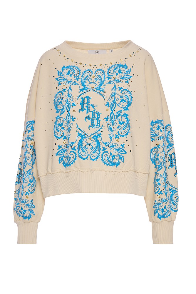 Sweatshirt with print and rhinestones