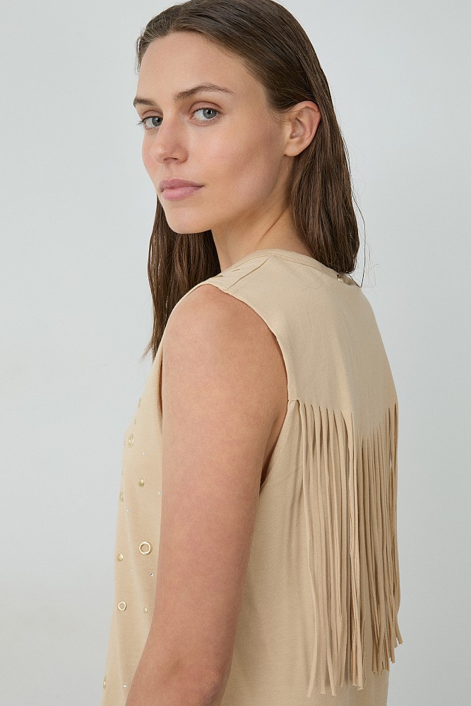 Top sin mangas escote V strass
