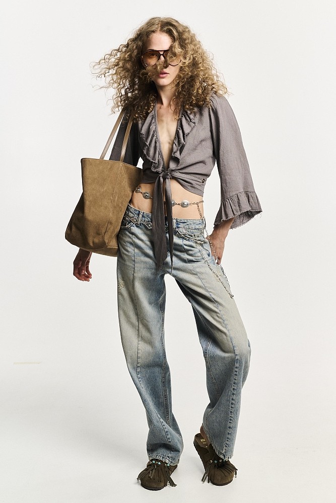 Wrap top with tie and ruffles