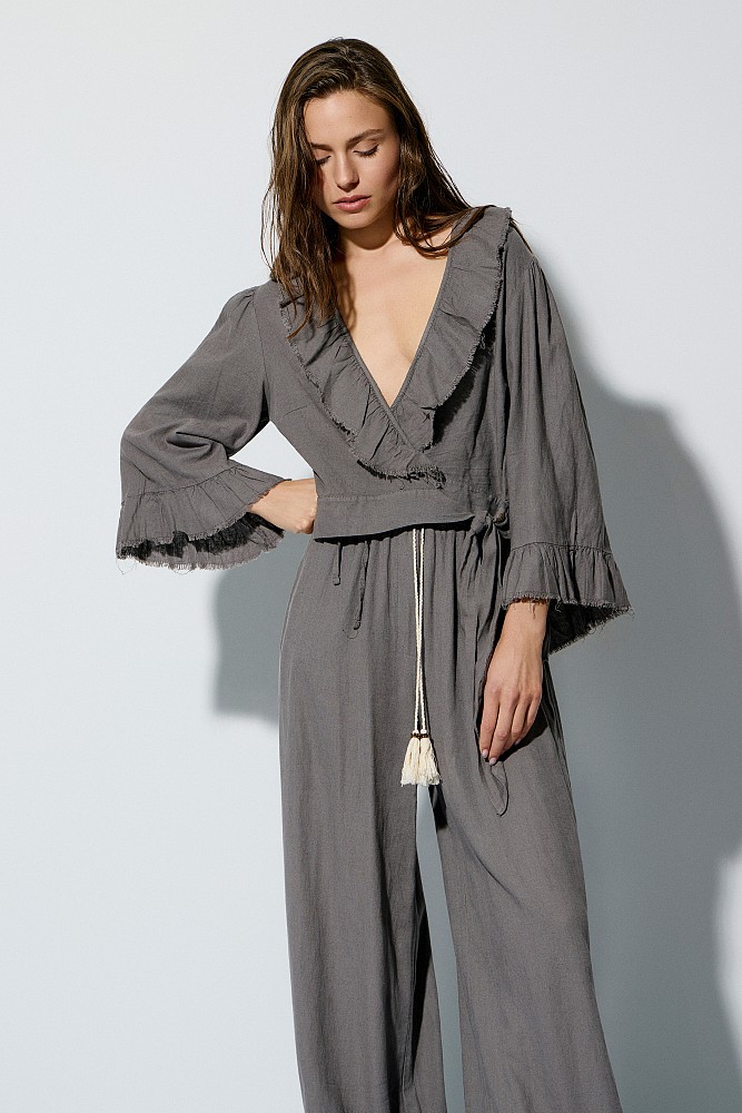Wrap top with tie and ruffles