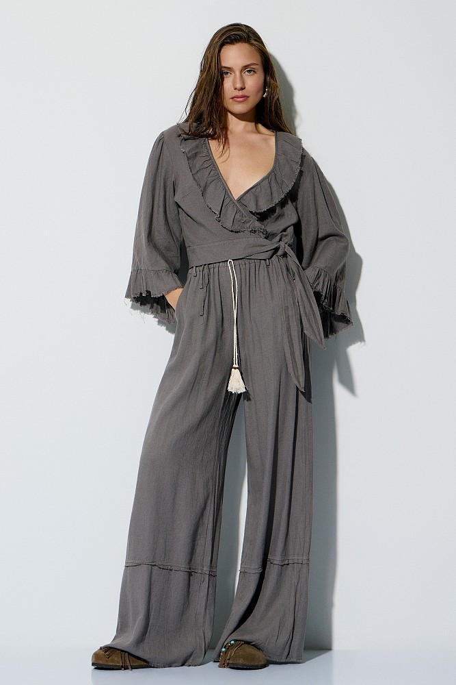 Wrap top with tie and ruffles