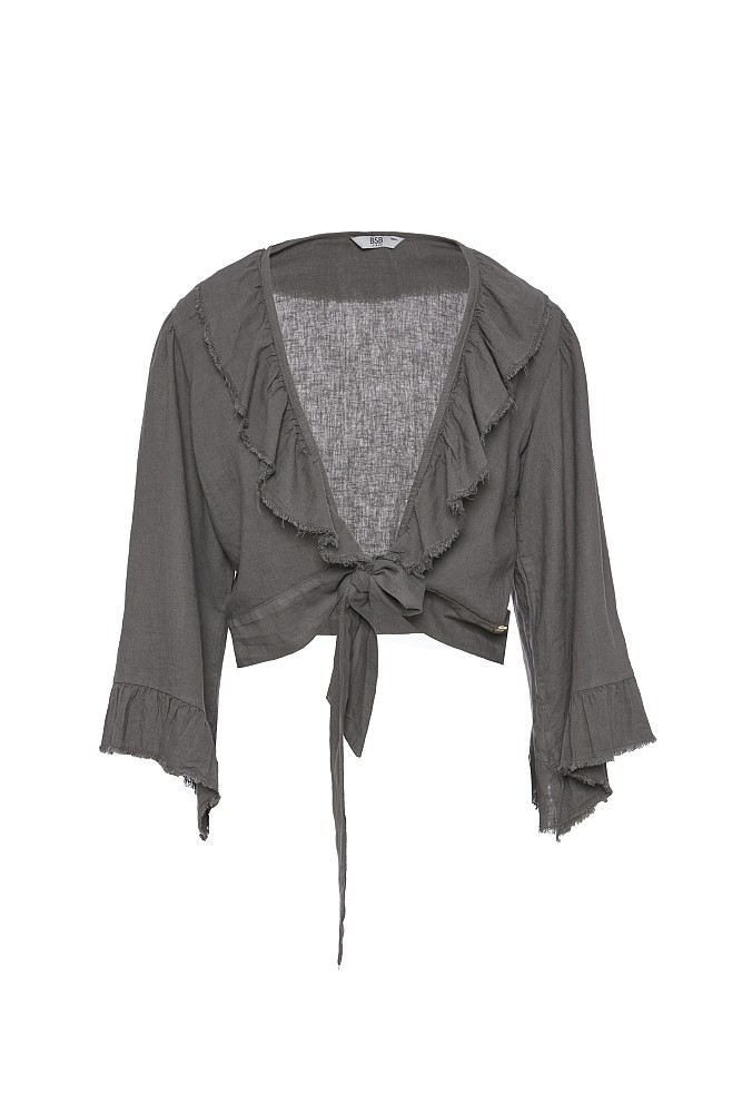 Wrap top with tie and ruffles