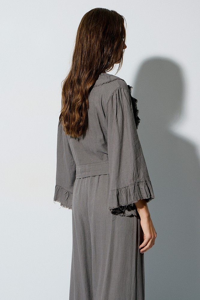 Wrap top with tie and ruffles