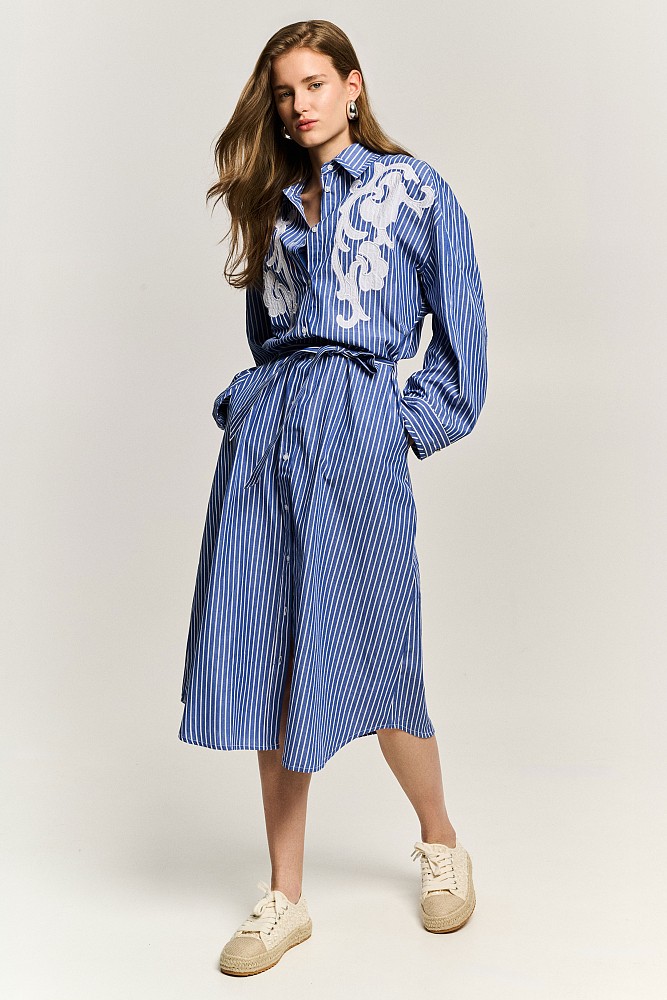 Striped chemise embroidered dress