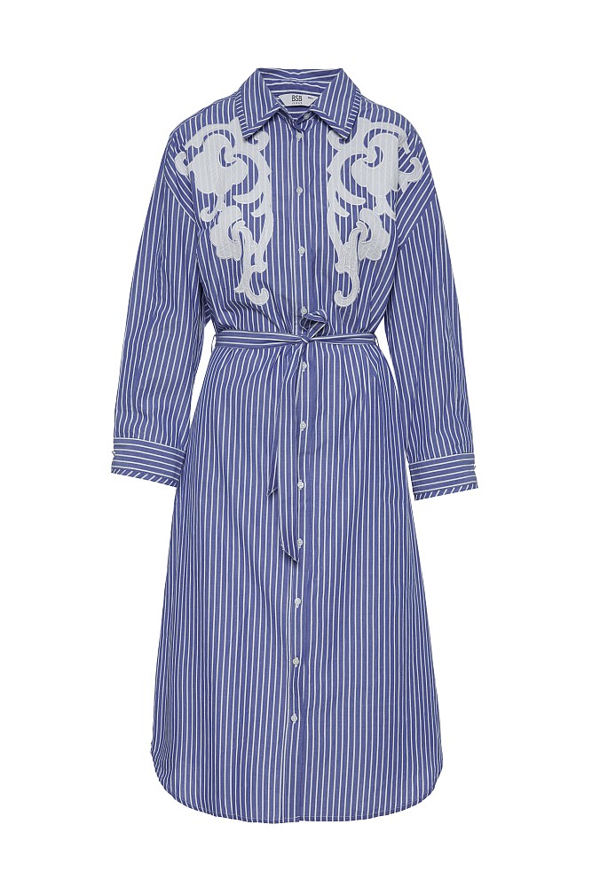 Striped chemise embroidered dress