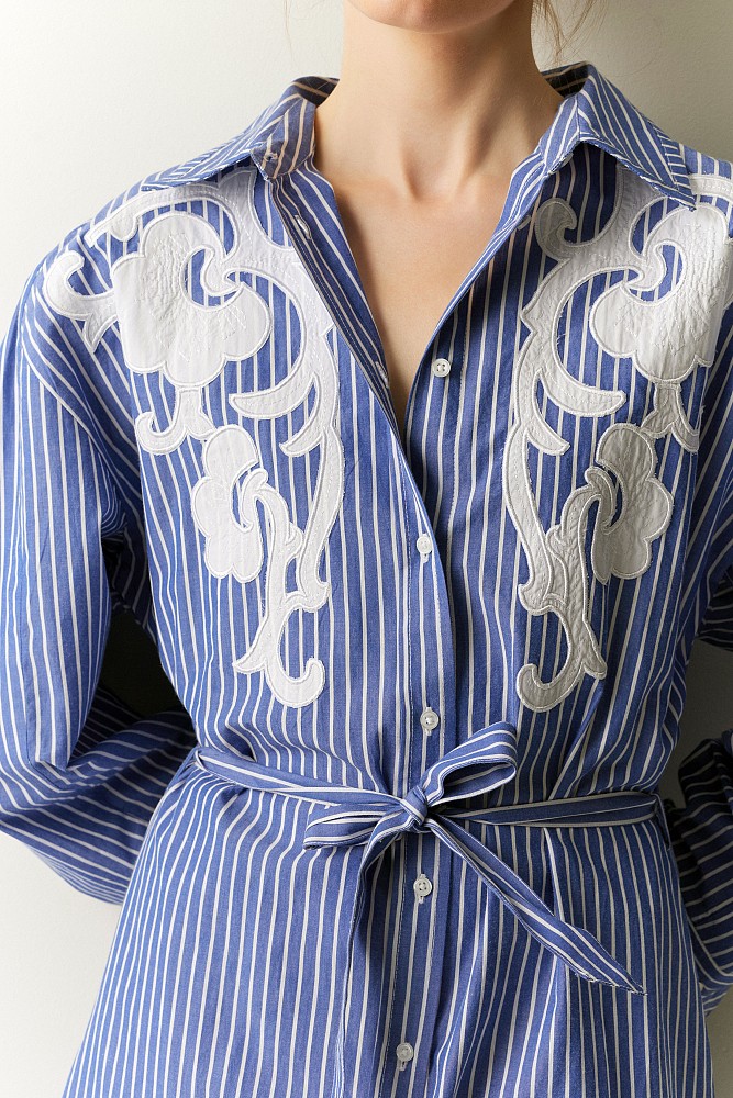 Striped chemise embroidered dress