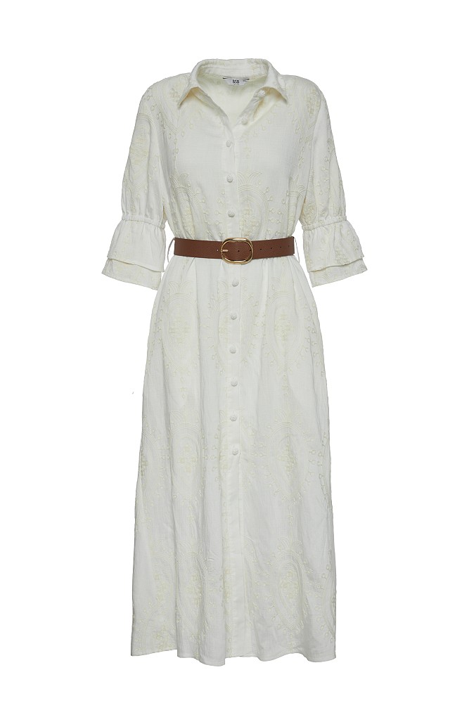 Vestido camisero midi con detalles bordados