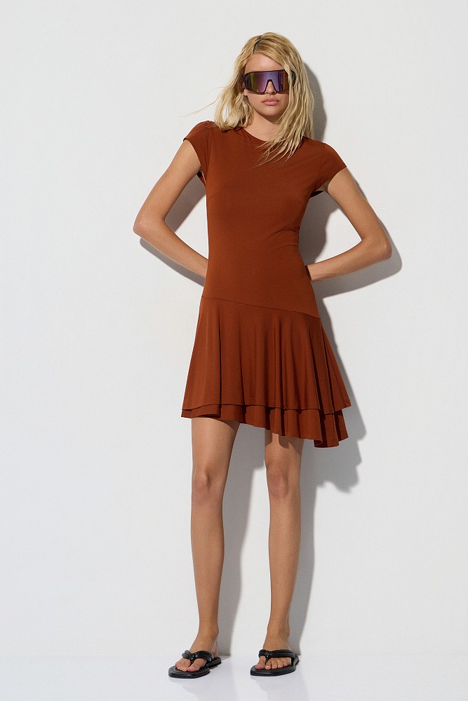 Mini asymmetric dress with ruffles