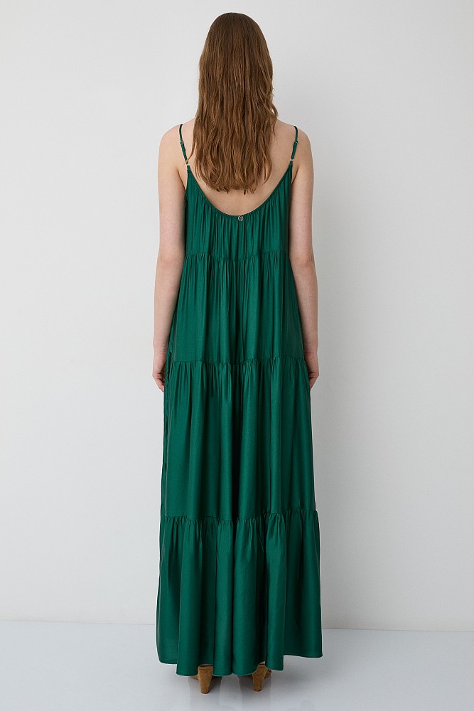 Maxi satin-look dress with ruffles