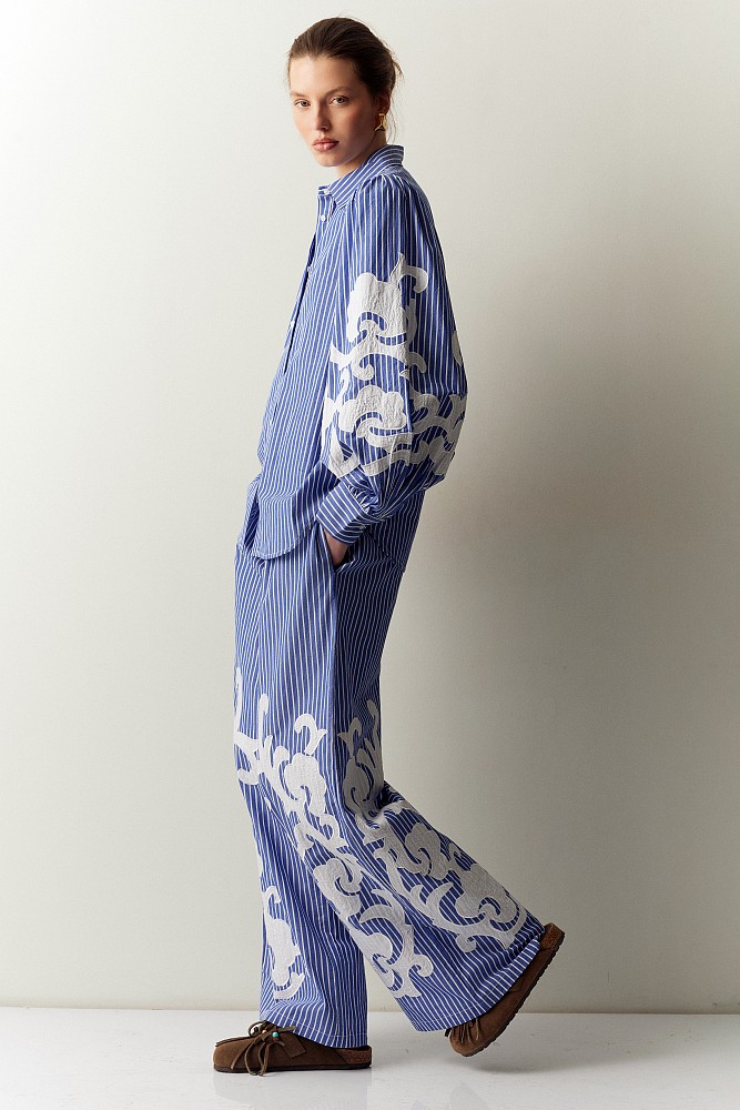 Striped embroidered trousers