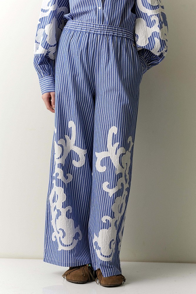 Striped embroidered trousers