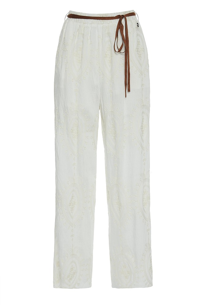 High-waisted trousers with embroidered detailing