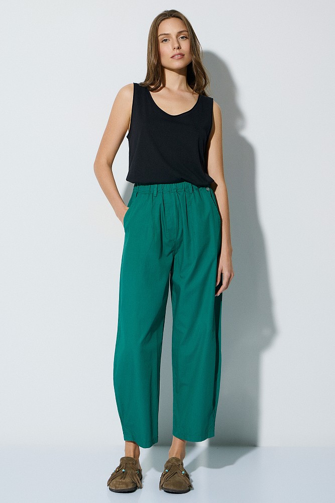 High-waisted poplin trousers