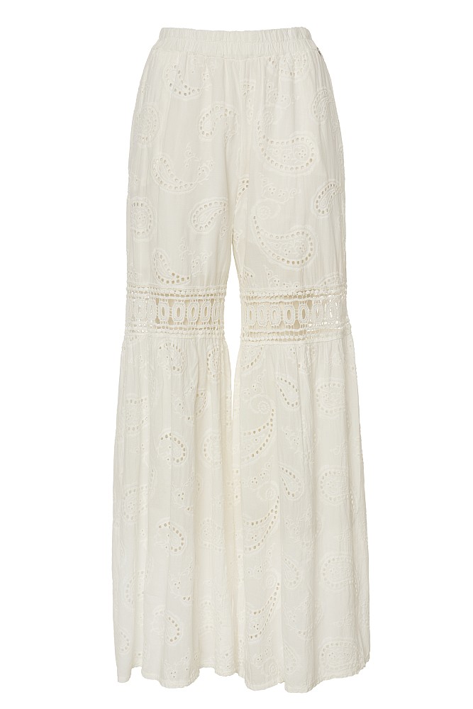 High-waisted broderie trousers