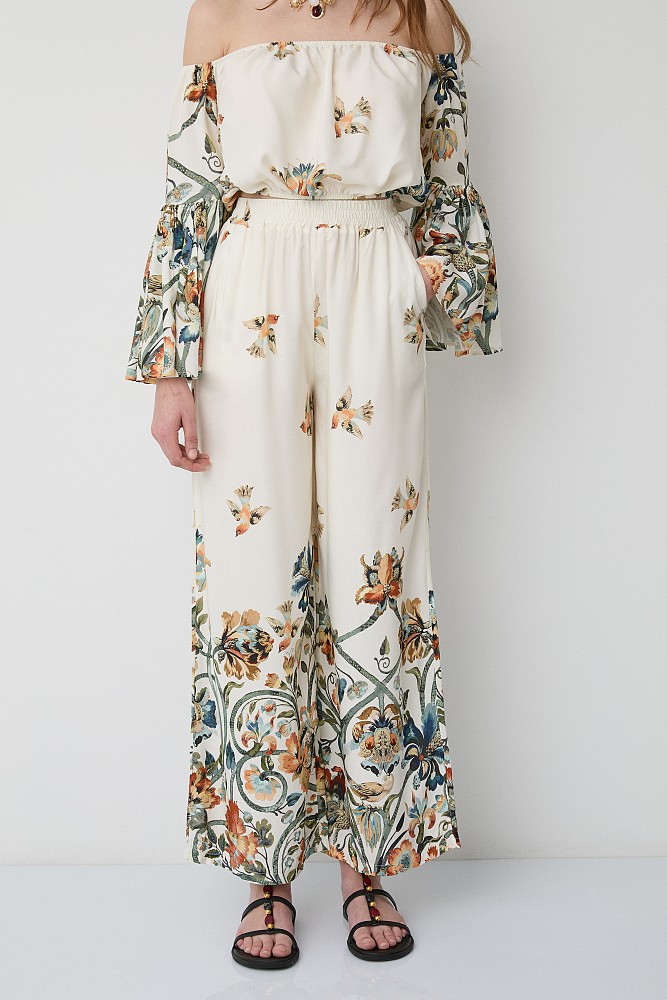 Printed high-waisted trousers