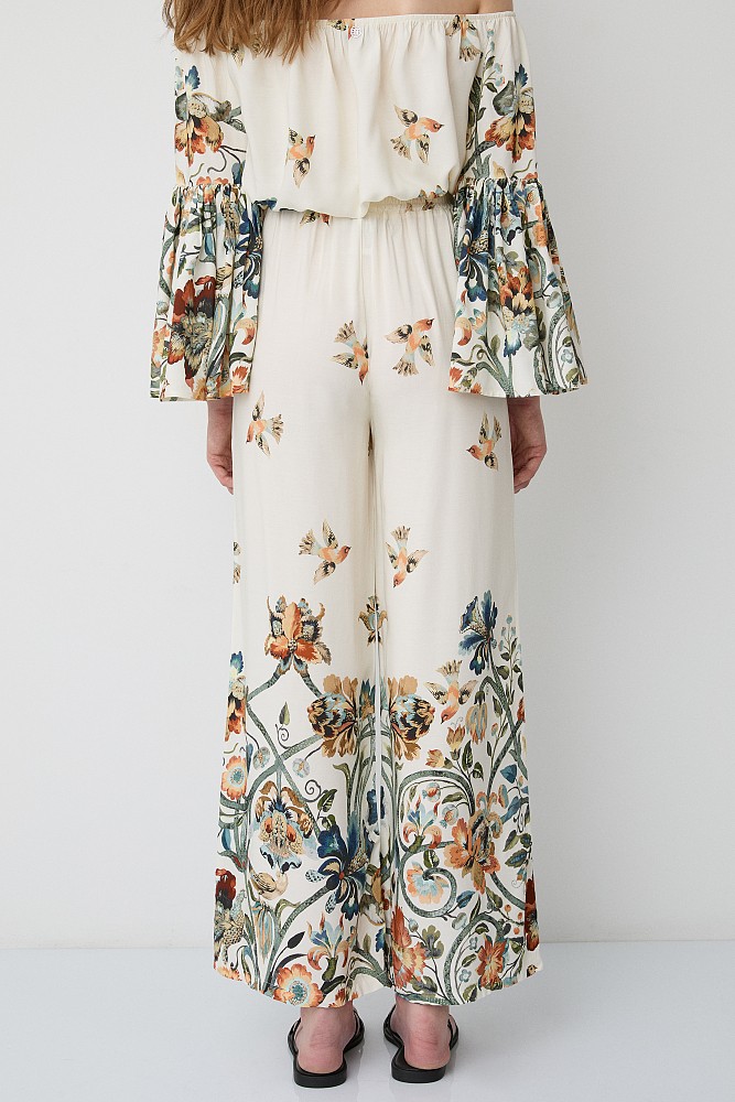 Printed high-waisted trousers