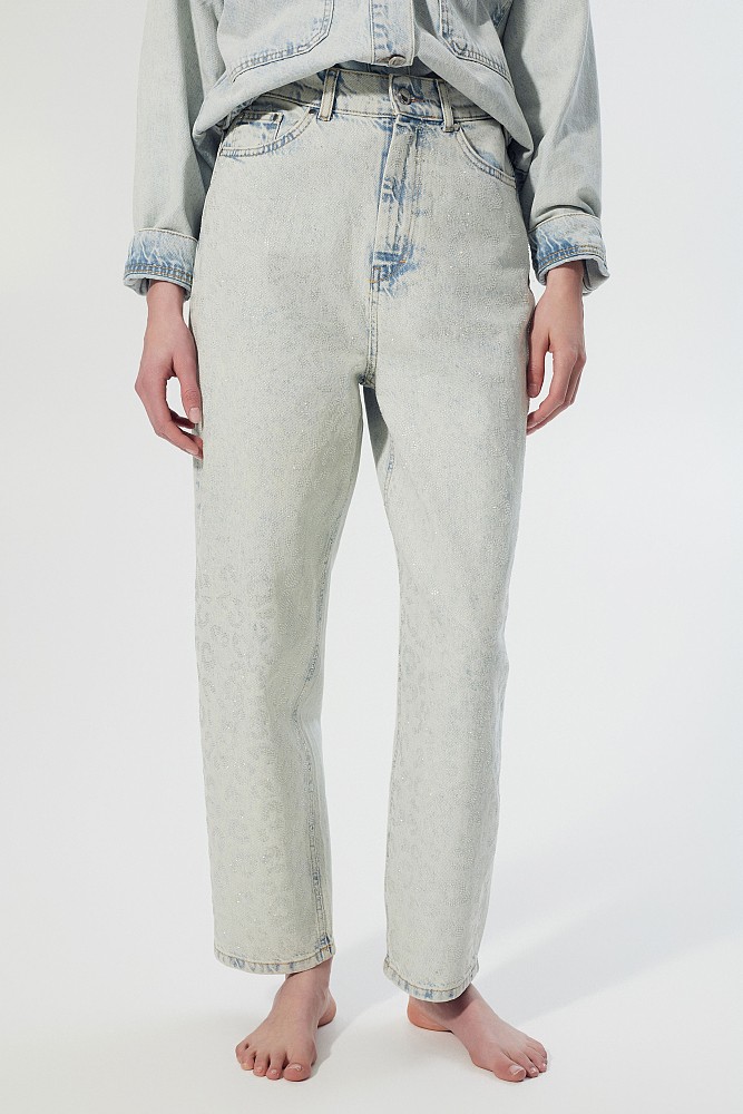 Pantalones vaqueros de pierna ancha con pedrería Tania