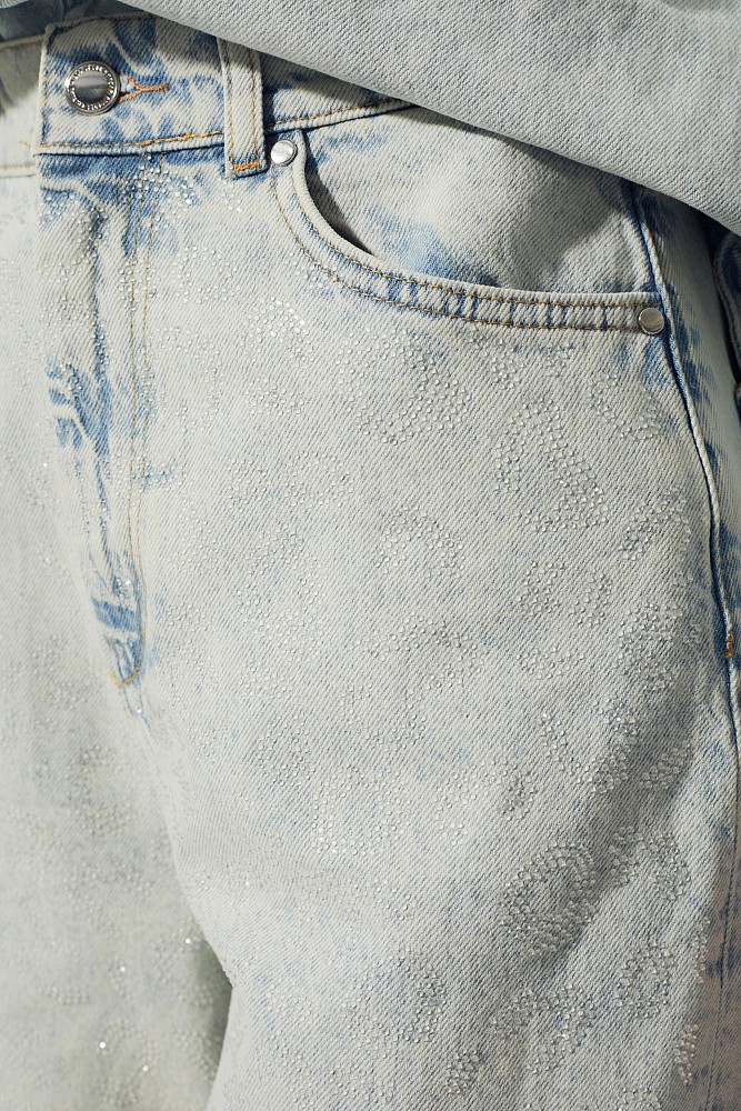 Pantalones vaqueros de pierna ancha con pedrería Tania