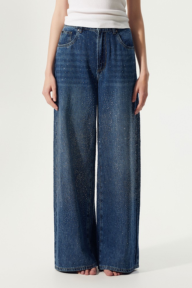 Blugi Lexa wide leg cu pietricele