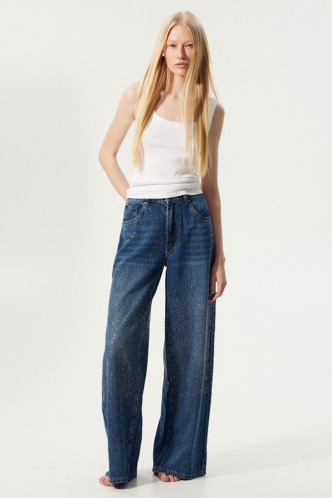 Blugi Lexa wide leg cu pietricele