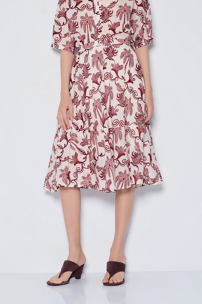Midi printed skirt with ruffles