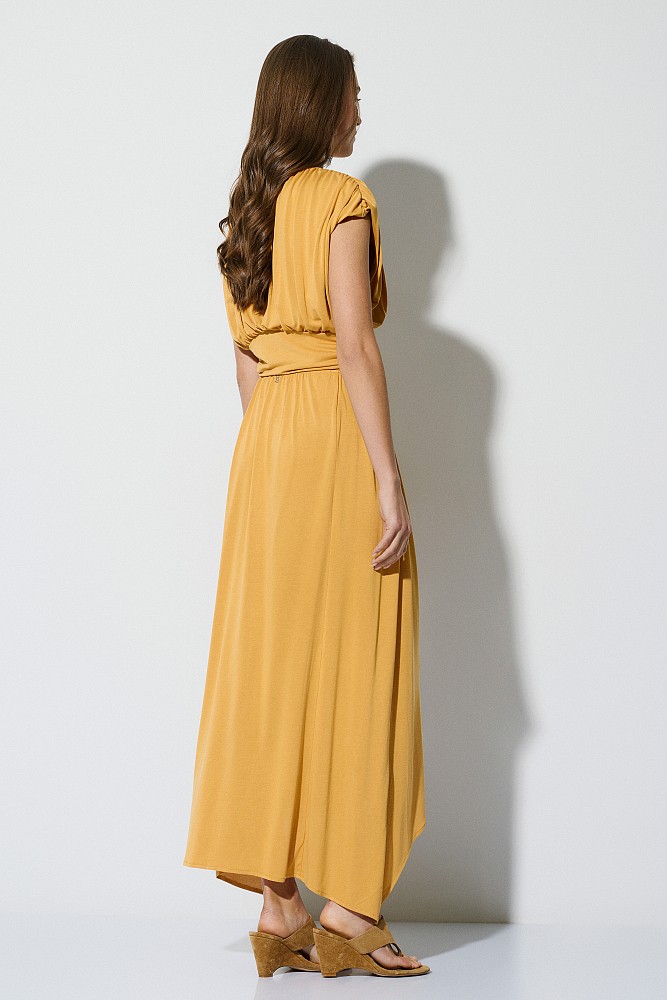 Midi asymmetric gathered skirt