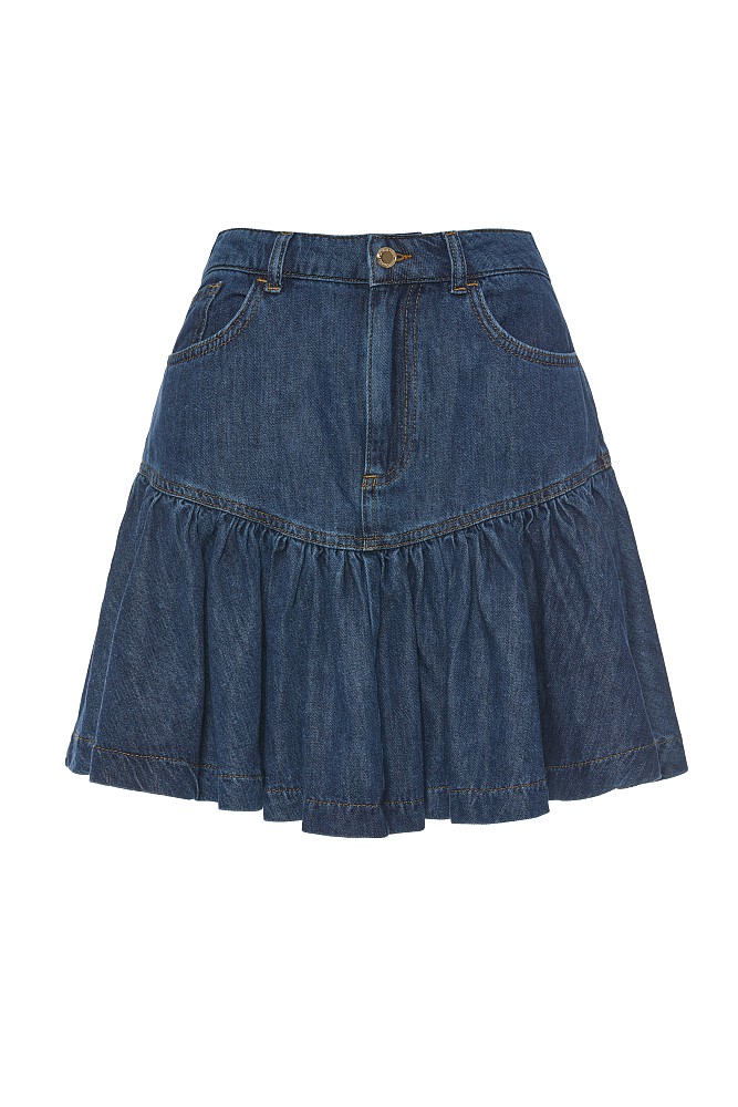 Fustă scurtă din denim cu pliuri
