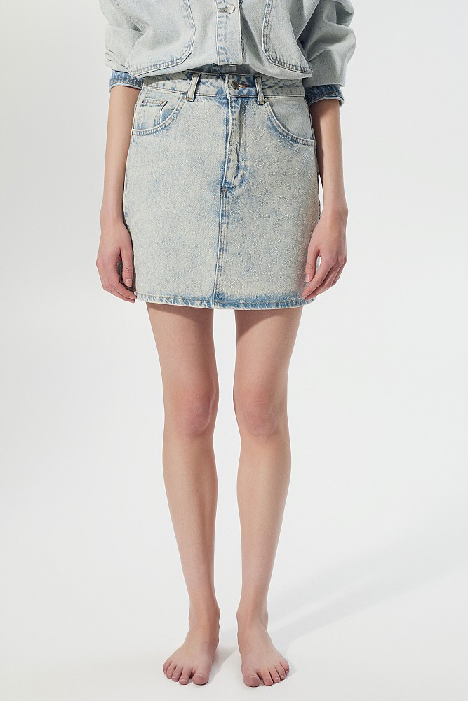 Fustă scurtă din denim cu pietricele