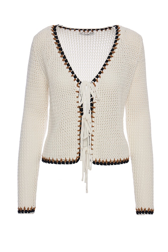 Knitted cardigan with self tie