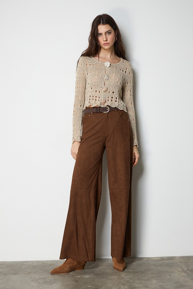 Cutwork knitted cardigan with jewel buttons