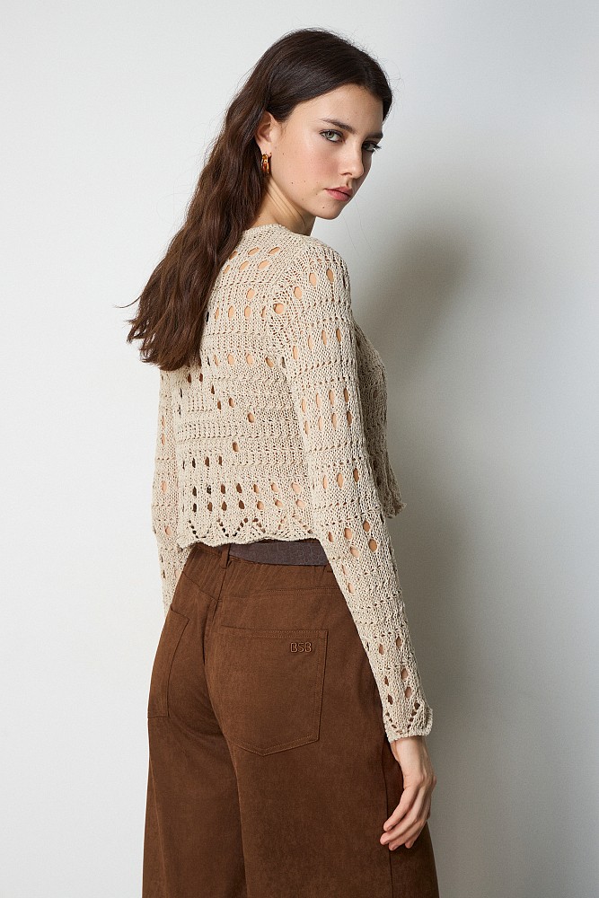Cutwork knitted cardigan with jewel buttons