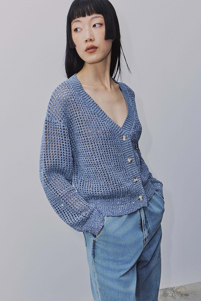 Knitted sequined V cardigan