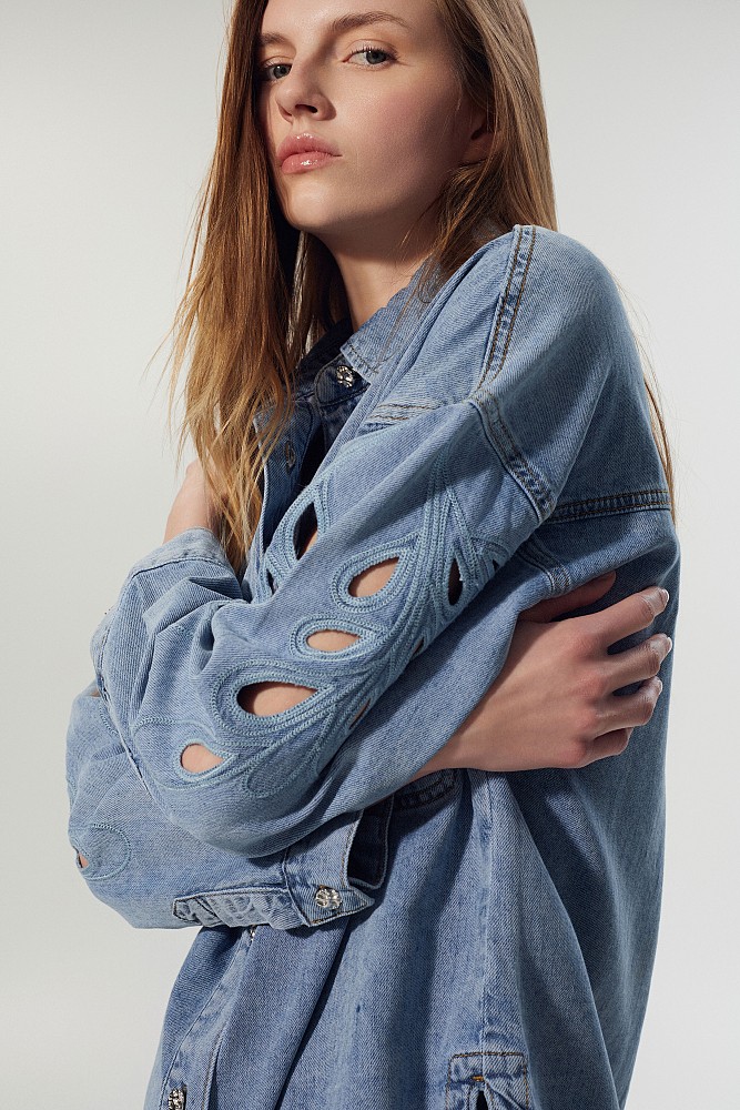 Denim overshirt with cut outs