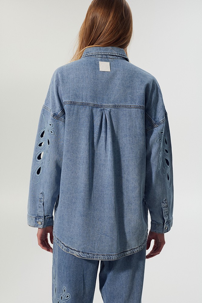 Denim overshirt with cut outs