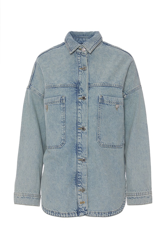 Cămașă oversized din denim cu pietricele