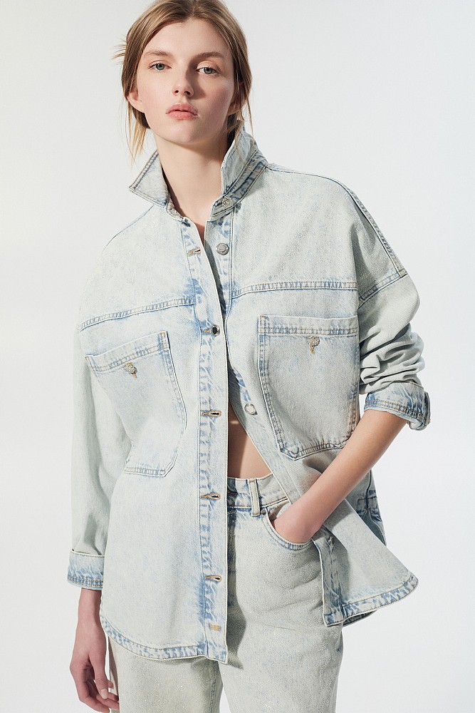 Cămașă oversized din denim cu pietricele