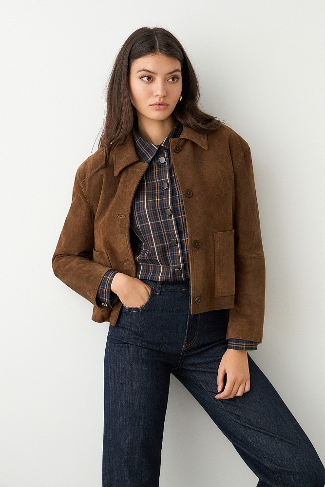 Suede bomber jacket with collar
