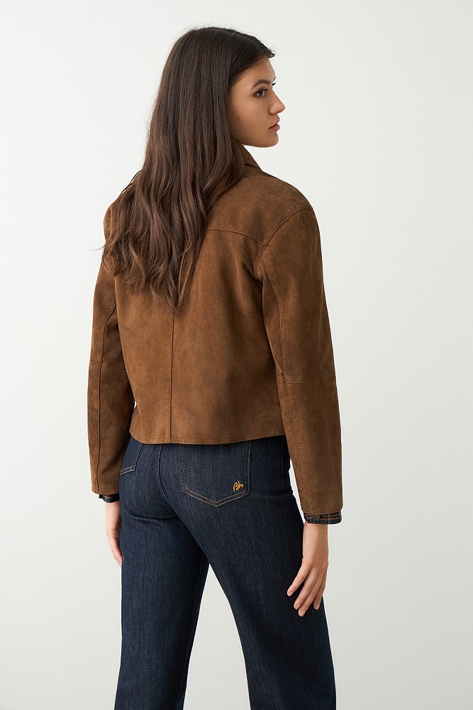 Suede bomber jacket with collar